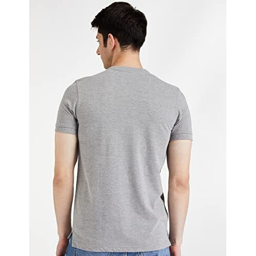 Amazon Brand - Symbol Men's Cotton Rich Polo T Shirt | Mandarin Collar Tshirts | Half Sleeves | Plain - Regular Fit (Mid Grey Melange_M)