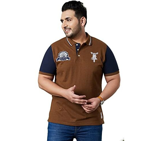 Bigbanana Plus Size Men's Regular Fit Colorblock Polo Tshirt (Throttle,Brown,4Xl)