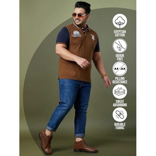 Bigbanana Plus Size Men's Regular Fit Colorblock Polo Tshirt (Throttle,Brown,4Xl)