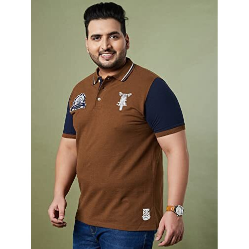 Bigbanana Plus Size Men's Regular Fit Colorblock Polo Tshirt (Throttle,Brown,4Xl)
