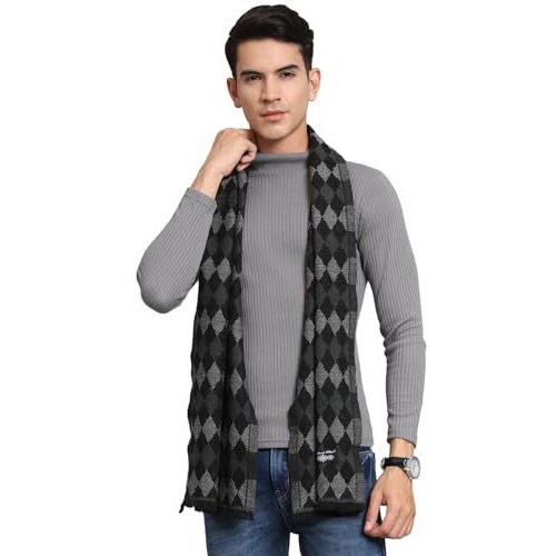 Ravaiyaa - Attitude Is Everything Soft Woollen Muffler For Men/Boys, Check Design Scarf For Winters 72&quotX14" Inch (Black & Grey)