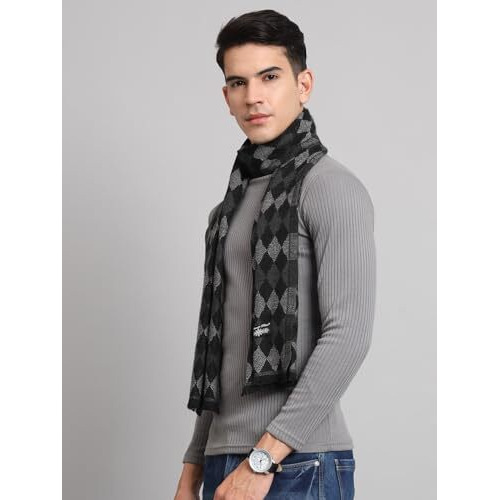 Ravaiyaa - Attitude Is Everything Soft Woollen Muffler For Men/Boys, Check Design Scarf For Winters 72&quotX14" Inch (Black & Grey)
