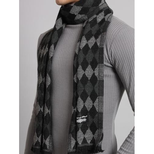 Ravaiyaa - Attitude Is Everything Soft Woollen Muffler For Men/Boys, Check Design Scarf For Winters 72&quotX14" Inch (Black & Grey)
