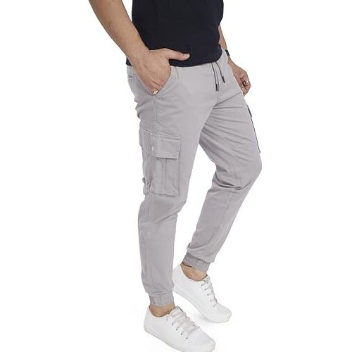 Divisive Men's Cotton Cargo Joggers Pants (Dcr123_32_Ice Grey)