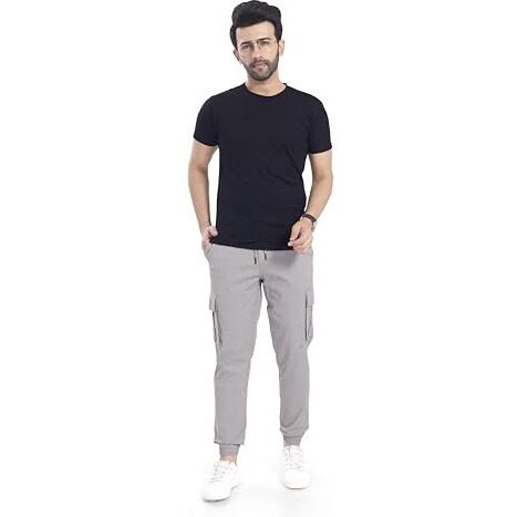 Divisive Men's Cotton Cargo Joggers Pants (Dcr123_32_Ice Grey)