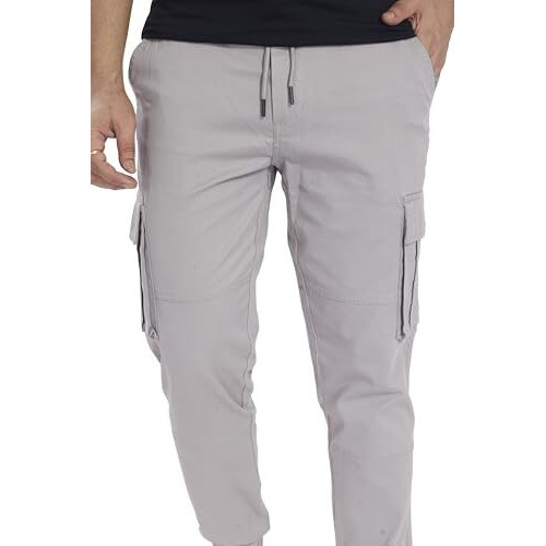 Divisive Men's Cotton Cargo Joggers Pants (Dcr123_32_Ice Grey)
