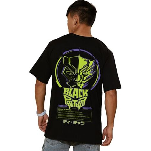 Veirdo Pure Cotton Oversized Loose Fit Official Marvel Merchandise Cool & Marvelous Graphic Printed Drop Shoulder T-Shirt For Men (Os_Mav_Vbkpnthr2_Bk_M)