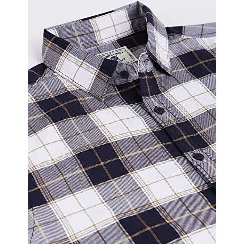 Dennis Lingo Men's Checkered Navy Slim Fit Casual Shirt With Spread Collar (M)