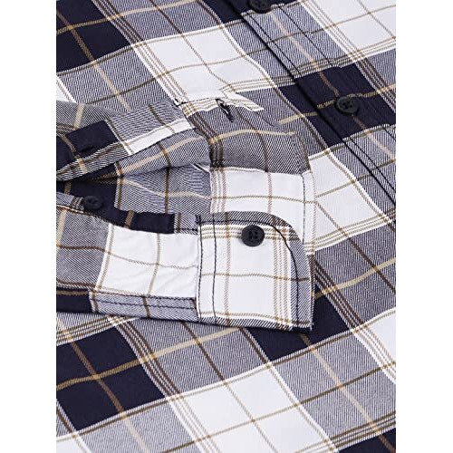 Dennis Lingo Men's Checkered Navy Slim Fit Casual Shirt With Spread Collar (M)