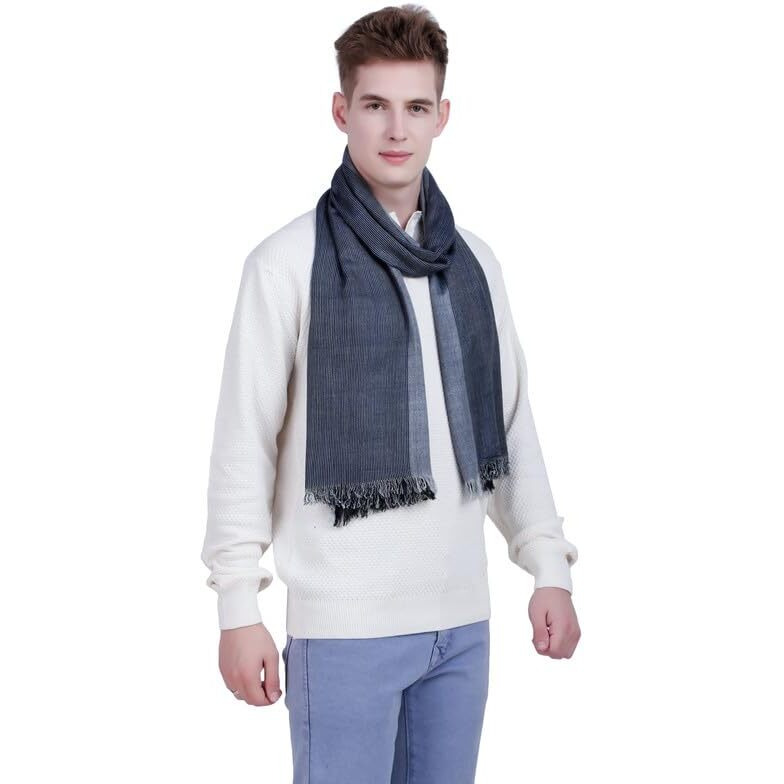 Flyer Men's Stole/Scarf Colour- Dark Blue & Grey Stylish 100% Soft Viscose Ethnic Scarves Pack Of 1 St-07