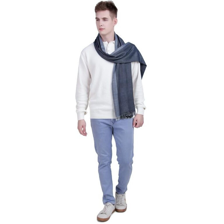 Flyer Men's Stole/Scarf Colour- Dark Blue & Grey Stylish 100% Soft Viscose Ethnic Scarves Pack Of 1 St-07