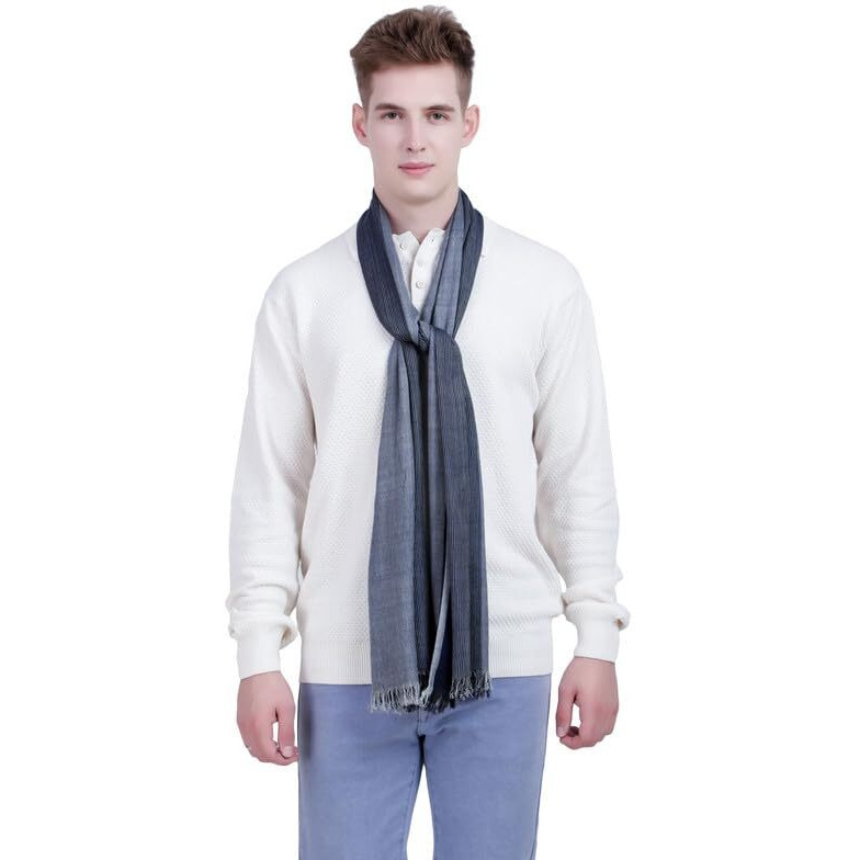 Flyer Men's Stole/Scarf Colour- Dark Blue & Grey Stylish 100% Soft Viscose Ethnic Scarves Pack Of 1 St-07