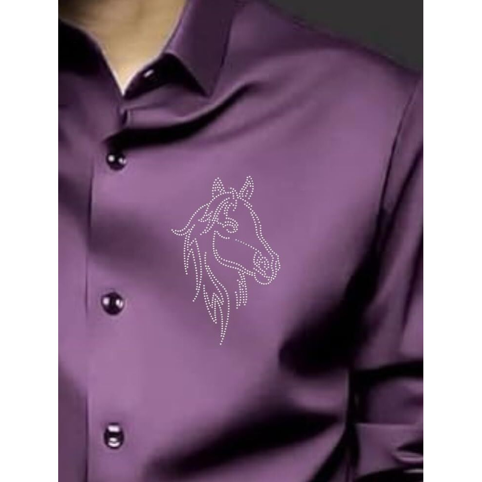 Indoprimo Men's Stylish Club Wear Satin Party Shirt Full Sleeve (In, Alpha, M, Regular, Purple)