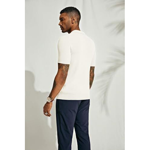 Denimholic Cotton Knitted Polo T Shirt For Man | Ribbed Textured Knit Polo Mens Tshirts | Collar T Shirts For Men (In, Alpha, Xl, Off White)
