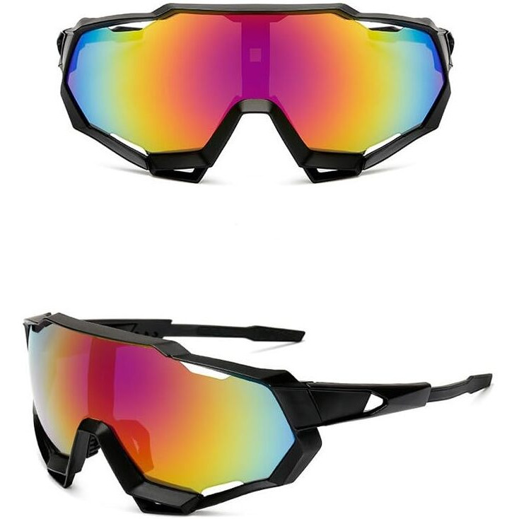 Anti-Fog Wraparound Uv Mirrored Sports Sunglasses For Men Stylish Cricket Cycling Riding Driving Running Strong Build Ultimate Performance Full Protection Anti Glare Goggles (Large) (Black Mercury)