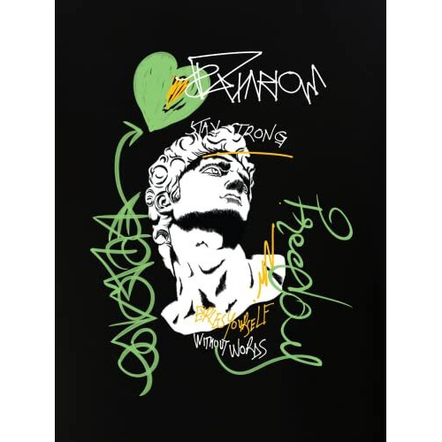 Veirdo Black Oversized Cotton Crew Neck T-Shirt With Graphic Print For Men