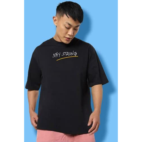 Veirdo Black Oversized Cotton Crew Neck T-Shirt With Graphic Print For Men