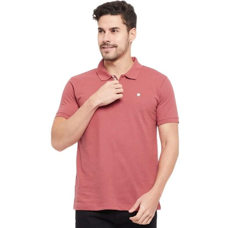 Cantabil Men Pink Cotton Blend Polo Neck Half Sleeve Solid T-Shirt (Mtsh00181_Dustypink_L)