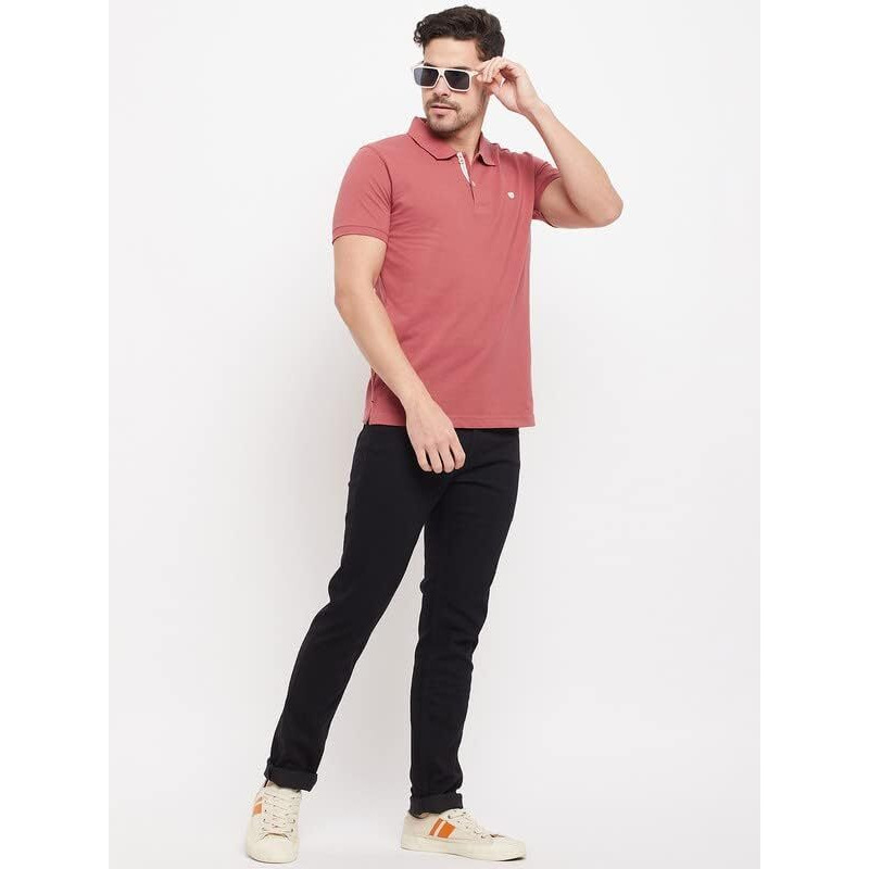 Cantabil Men Pink Cotton Blend Polo Neck Half Sleeve Solid T-Shirt (Mtsh00181_Dustypink_L)