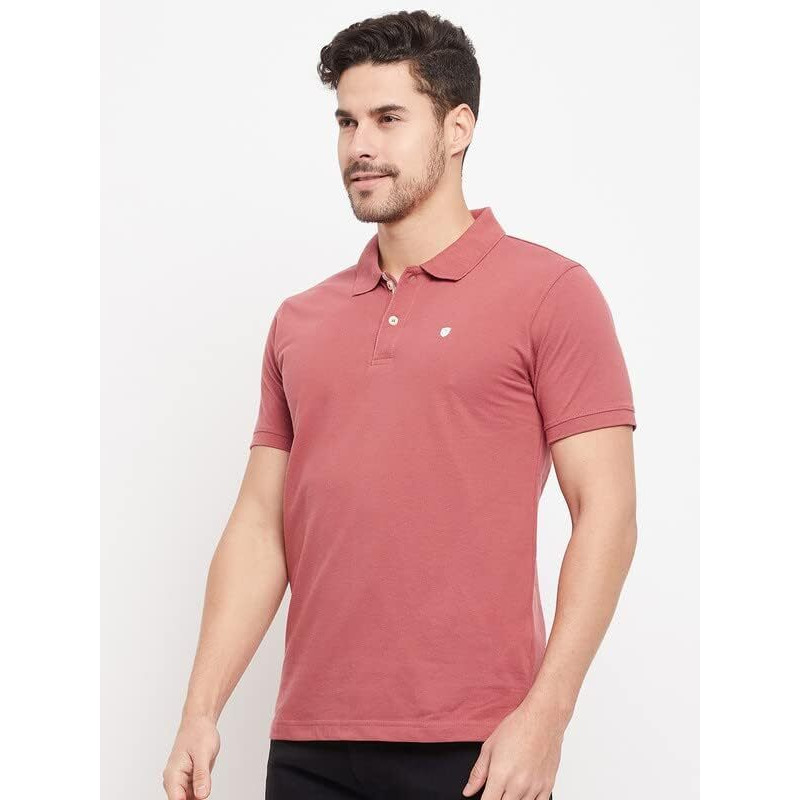Cantabil Men Pink Cotton Blend Polo Neck Half Sleeve Solid T-Shirt (Mtsh00181_Dustypink_L)