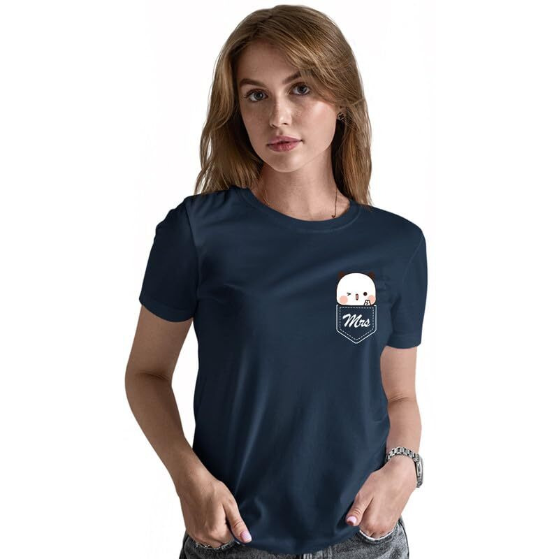 Indissh Couple Matching Love Printed 100% Cotton Tshirt For Men And Women - Cp-Mrmrs, Color-Navyblue-M-M/W-M