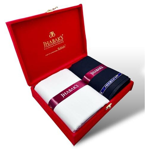 Jhabak's 100% Pure Cotton Premium Shirt And Trouser Fabric - 100% Pure Cotton Material - 1.60M Shirt Cloth - 1.30M Pant Piece (White)
