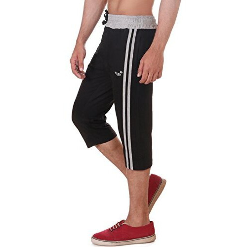 Vego Mens Cotton Three By Fourth, 3/4, Capri, Three Quarter Black