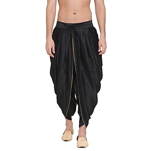 Vastramay Mens Silk Blend Black Dhoti - Comfort, Classic Design For Festivals & Ceremonies | Embroidered Machine Weave Versatile Dhoti |Ethnic Indian Wear For Men_Vasmrd001Bl
