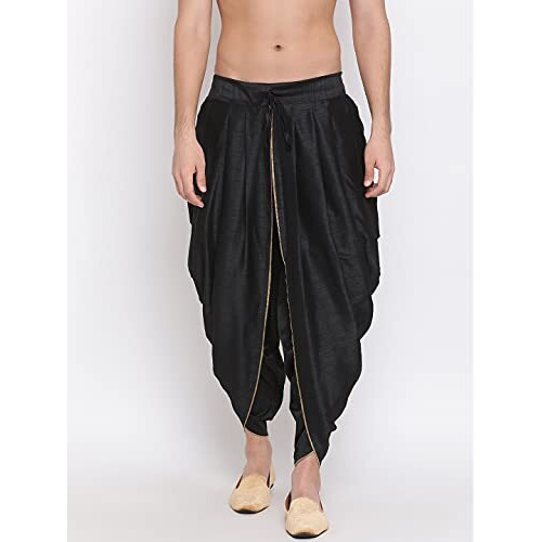 Vastramay Mens Silk Blend Black Dhoti - Comfort, Classic Design For Festivals & Ceremonies | Embroidered Machine Weave Versatile Dhoti |Ethnic Indian Wear For Men_Vasmrd001Bl
