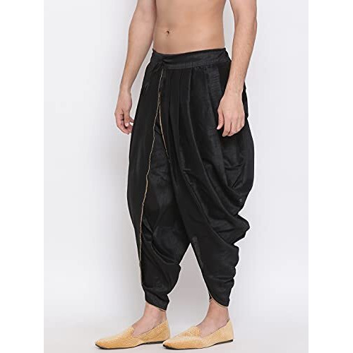 Vastramay Mens Silk Blend Black Dhoti - Comfort, Classic Design For Festivals & Ceremonies | Embroidered Machine Weave Versatile Dhoti |Ethnic Indian Wear For Men_Vasmrd001Bl