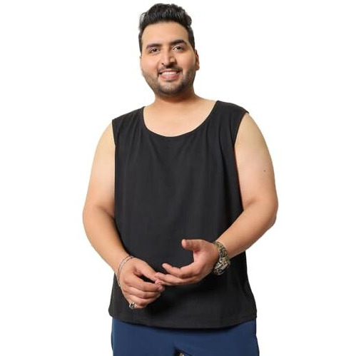 Bigbanana Plus Size Men's Regular Fit Solid Innerwear Vest (Monash-10,Black,5Xl)