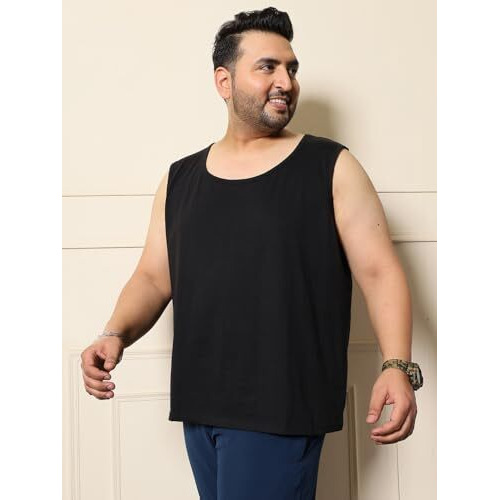 Bigbanana Plus Size Men's Regular Fit Solid Innerwear Vest (Monash-10,Black,5Xl)