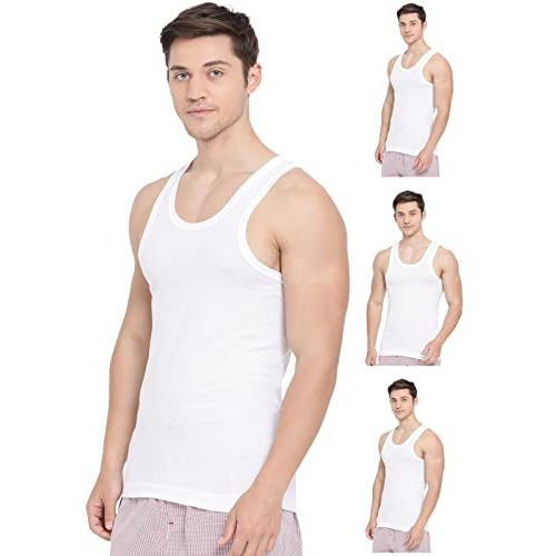 Lux Cozi Air-Cool Cotton Scoop Neck Sleeveless Men's Vest - Pack Of 4 (Air-Cool-White-Rn)
