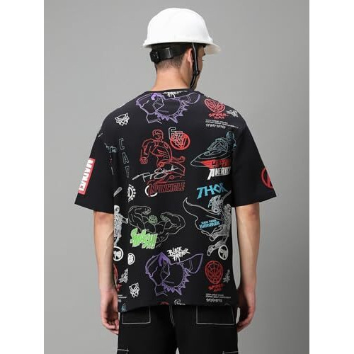 Bewakoof Heavy Duty 1.0 Official Marvel Merchandise Men's All Over Printed Super Loose Fit T-Shirt_582825_Black_M
