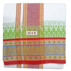 Exclusive Dhoties Men's Traditional Cotton Dhoti With 6" Inch Border Dhoti Size 10X6 (Or) 4.62Mtr Dhoti With 2.77Mtr Angavastram