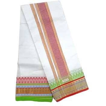Exclusive Dhoties Men's Traditional Cotton Dhoti With 6" Inch Border Dhoti Size 10X6 (Or) 4.62Mtr Dhoti With 2.77Mtr Angavastram