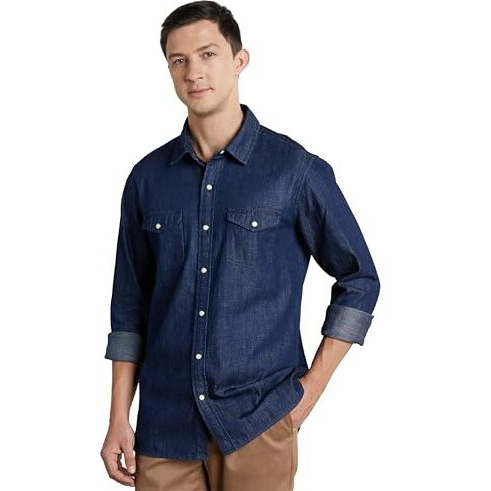 Symbol Premium Men's Casual Cotton Denim Shirt (Regular Fit) (Dark Rinse_Xl)