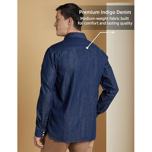 Symbol Premium Men's Casual Cotton Denim Shirt (Regular Fit) (Dark Rinse_Xl)