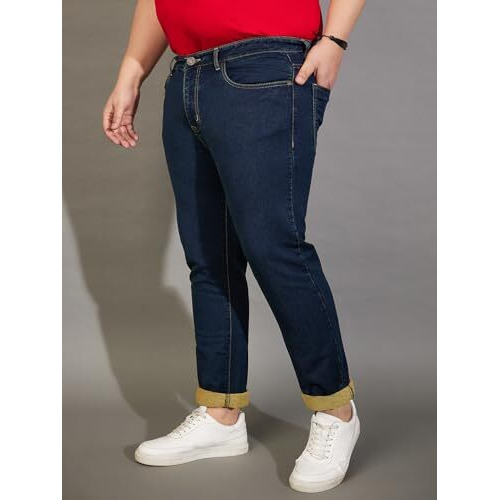 Bigbanana Plus Size Men's Regular Fit Tinted Wash Jeans (Zinko,Dark Navy,7Xl)