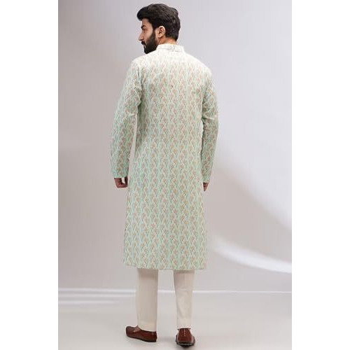Lookmark Men's Cotton Blend Printed Long Kurta Suitable For All Indian Wedding, Occasions, And Festivals (Az-Lm-Og-Kurta 29-Xl) Green