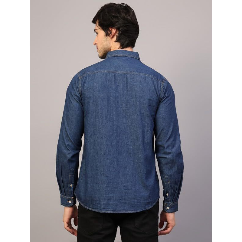 Keshav Srushti Men Blue Slim Fit Solid Spread Collar Casual Denim Shirt Dsm-02-Blue-Xl