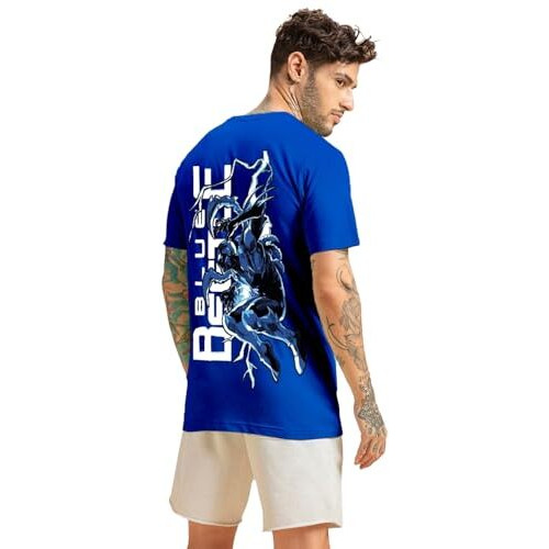 Bewakoof Official Dc Merchandise Men's Graphic Print Regular Fit Half Sleeve Round Neck Cotton T-Shirt_589373_Blue_Xl