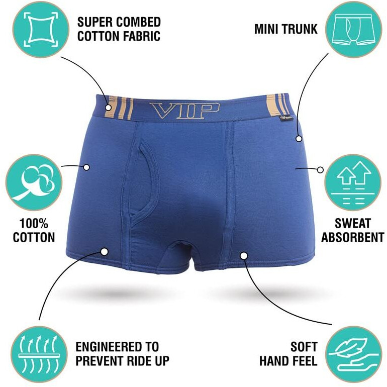 Vip Men's Cotton Trunks Solid (Pack Of 4) Po4_Brandoplain_95_Darknavyblue_Blue_38In