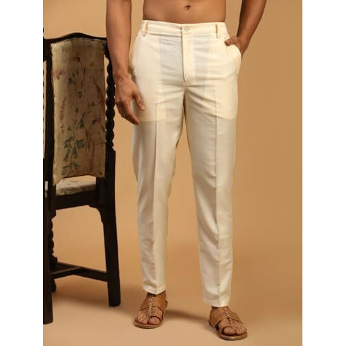 Vastramay Cotton Blend Men's Cream Viscose Pant Style Pajamas, Large