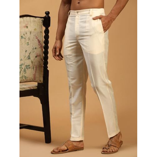 Vastramay Cotton Blend Men's Cream Viscose Pant Style Pajamas, Large