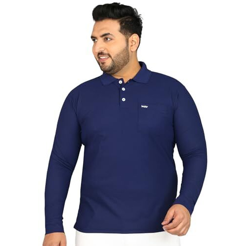 Inkkr Plus Size Men's Solid Polo Neck Full Sleeve Navy T-Shirts (Size-6Xl)