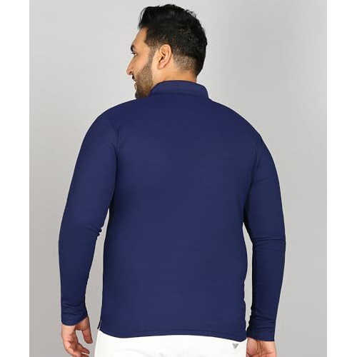 Inkkr Plus Size Men's Solid Polo Neck Full Sleeve Navy T-Shirts (Size-6Xl)