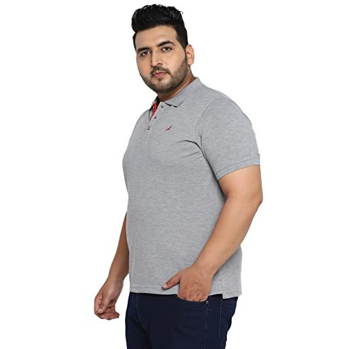 American Crew Men's Polo Collar Grey Melange Regular Fit T-Shirt - 3Xl (Ac3015-3Xl)