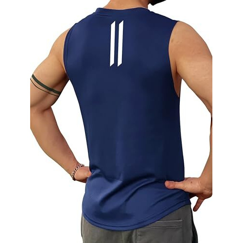 Jump Cuts Mens Sleevless Printed Navy & Orange Polyester Combo Gym Vest