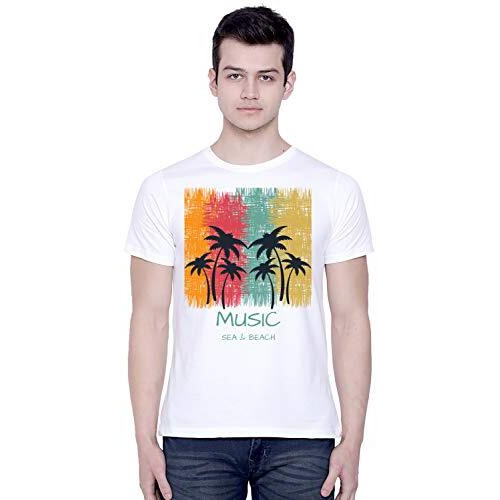 Creativit Graphic Printed Regular Fit T-Shirt For Unisex Music Sea & Beach Tshirt, Casual Half Sleeve Round Neck Regular Fit T-Shirt, 100% Cotton, D00889-3_White_Large
